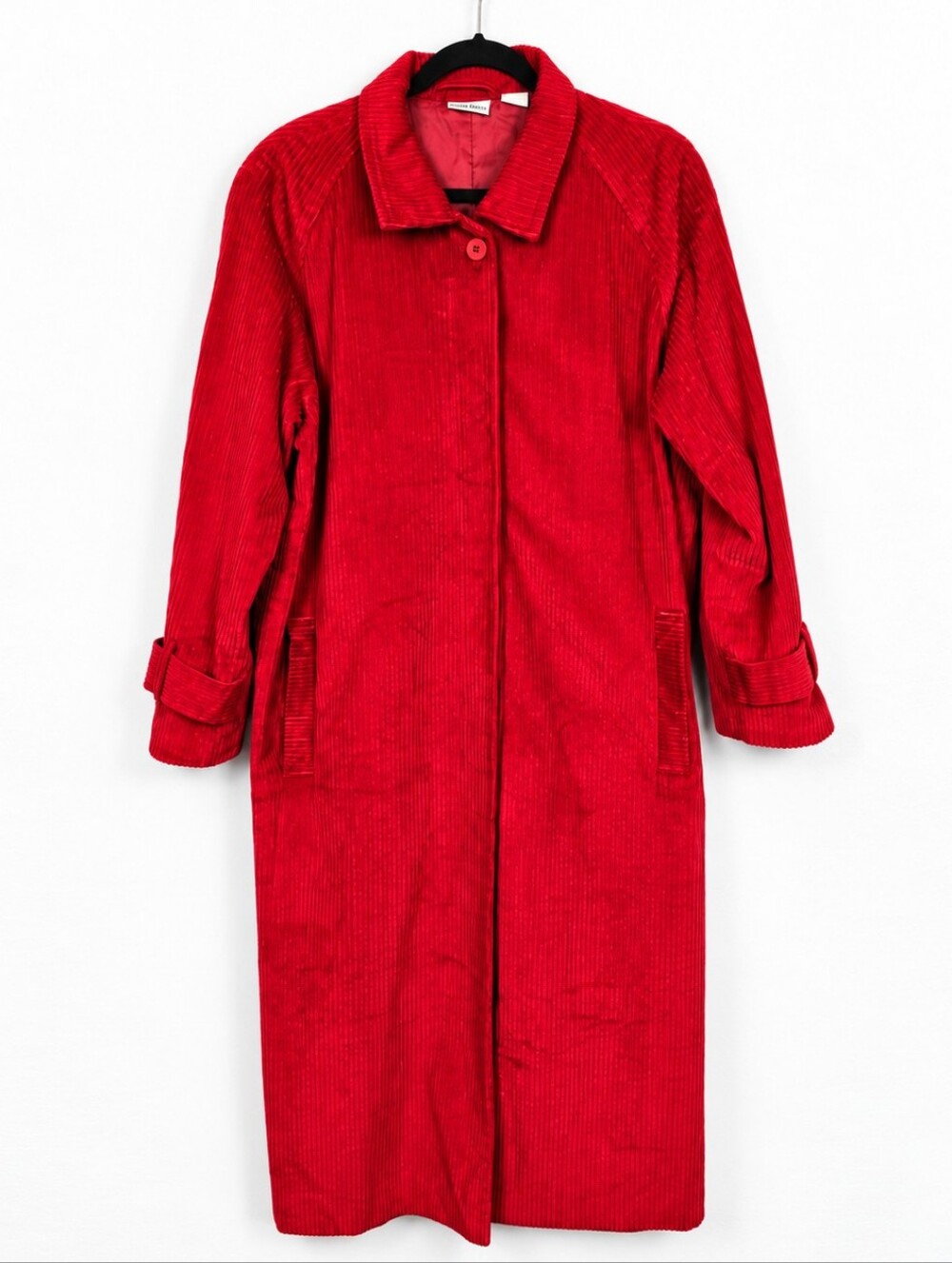 Vintage 90s Y2K Red Corduroy Maxi Trench Coat 100% Cotton Longline 11/12